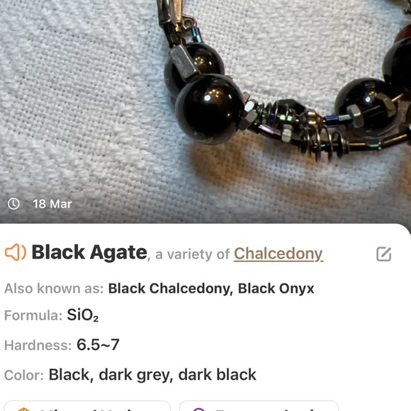 Black Agate Stretch ~Artisan Spring Wrap Bracelet with Metal Charm Accents - Picture 5 of 6